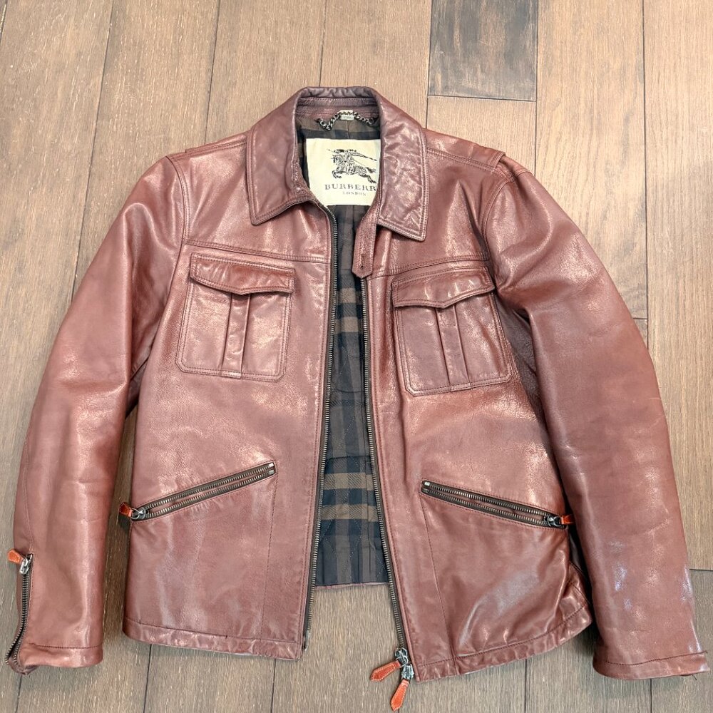 Men's Burberry Leather Jacket- Size 40- Brown